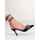 Exkluzívne dámske sandále s ozdobnými kamienkami a mašľou - čierne