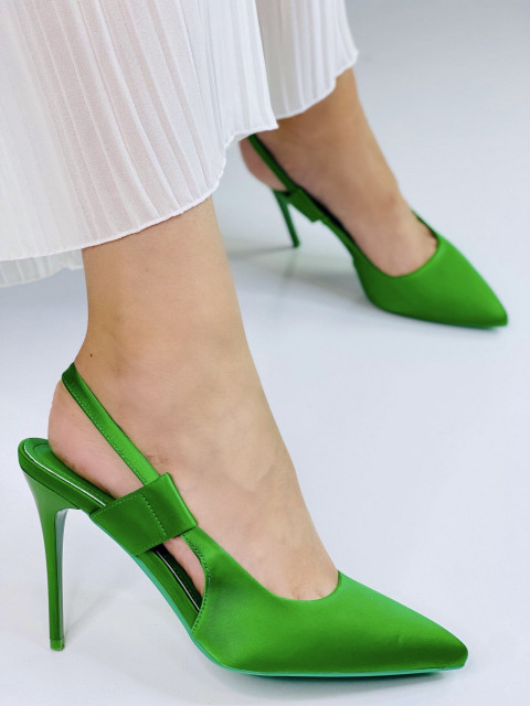 Dámske saténové exkluzívne sandále - zelené