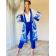 Dámsky modrý kostým nohavice + kimono pre moletky