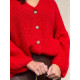 Dámsky oversize sveter s gombíkmi - červený