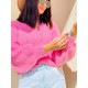 Dámsky krátky rolákový pletený sveter - ružový