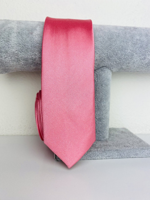 Pánska ružová saténová úzka kravata