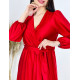 Dámske dlhé saténové šaty s dlhým rukávom Vanes - červené