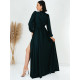 Dámske dlhé saténové šaty s dlhým rukávom Vanes - čierne
