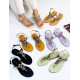 Exkluzívne dámske fialové prešívané sandále s kamienkami