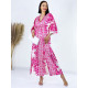 Dámske dlhé exkluzívne kimono/šaty s gombíkmi - ružové