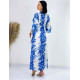 Dámske dlhé exkluzívne kimono/šaty s gombíkmi - modré