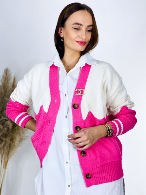 Dámsky oversize svetrík/kabátik na gombíky s vreckami - ružový