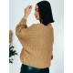 Dámsky pletený oversize sveter so širokými rukávmi - hnedý