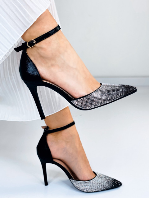 Dámske čierne exkluzívne sandále s kamienkami 