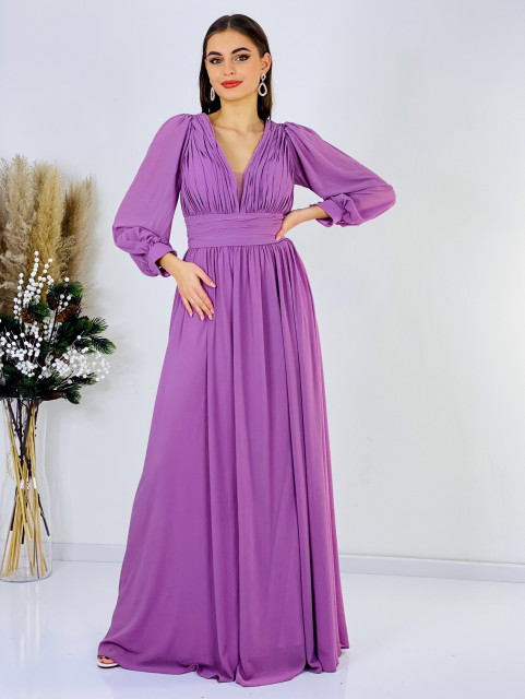 Dámske dlhé svetlé fialové spoločenské šaty Athena aj pre moletky