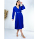 Dámske midi spoločenské šaty s čipkou a plisovanou sukňou - modré