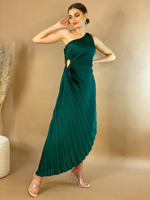 Dámske asymetrické plisované šaty na jedno rameno - zelené
