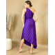 Dámske asymetrické plisované šaty na jedno rameno - fialové