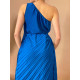 Dámske asymetrické plisované šaty na jedno rameno - modré