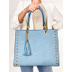 Dámska modrá kabelka s remienkom a strapcom