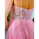 Dámske dlhé luxusné ružové spoločenské šaty s flitrami