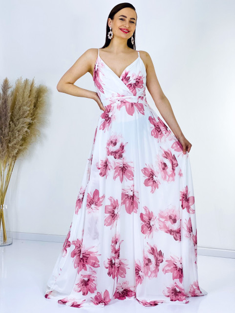 Dámske spoločenské šaty pre moletky s kvetovanou potlačou - ružové