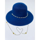 Dámsky modrý slamený klobúk s perlami